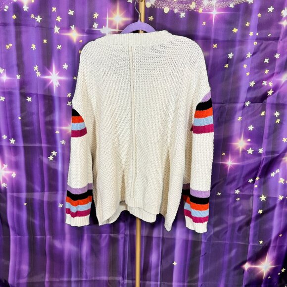 POL Clothing - V-Neck Striped Sweater - Cream - L - Picture 5 of 7